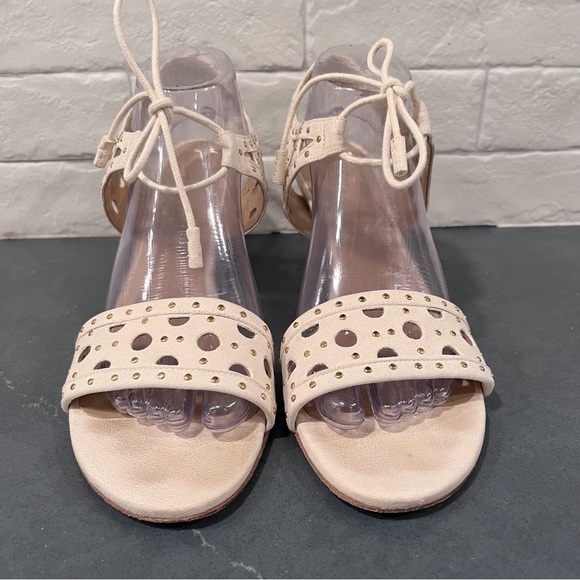 Stuart Weizmann sz 11N Circular strappy studded kitten heels in cream leather - Picture 5 of 15